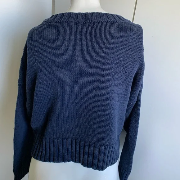 J.Crew size medium cropped navy blue long sleeve knit sweater - Picture 5 of 5